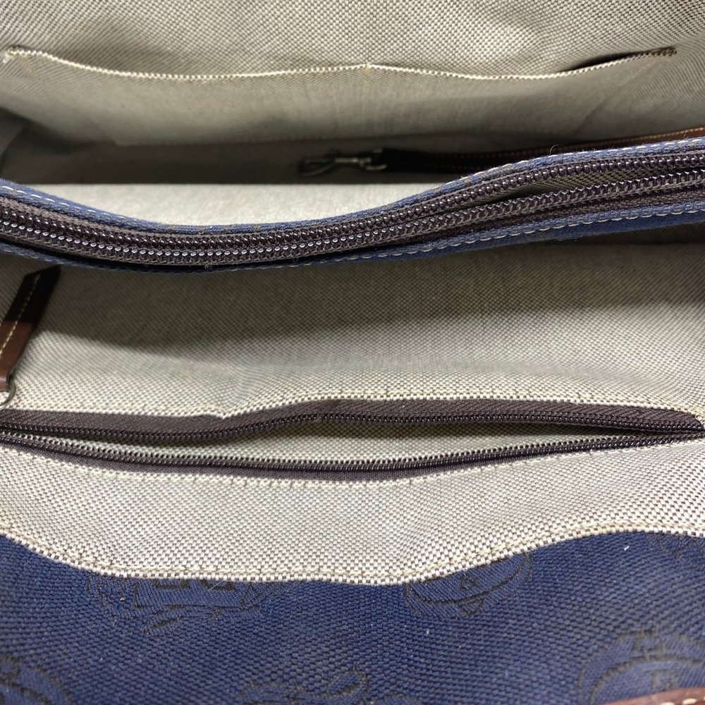 Dooney & Bourke L Size Blue Brown Fabric Handbag_9